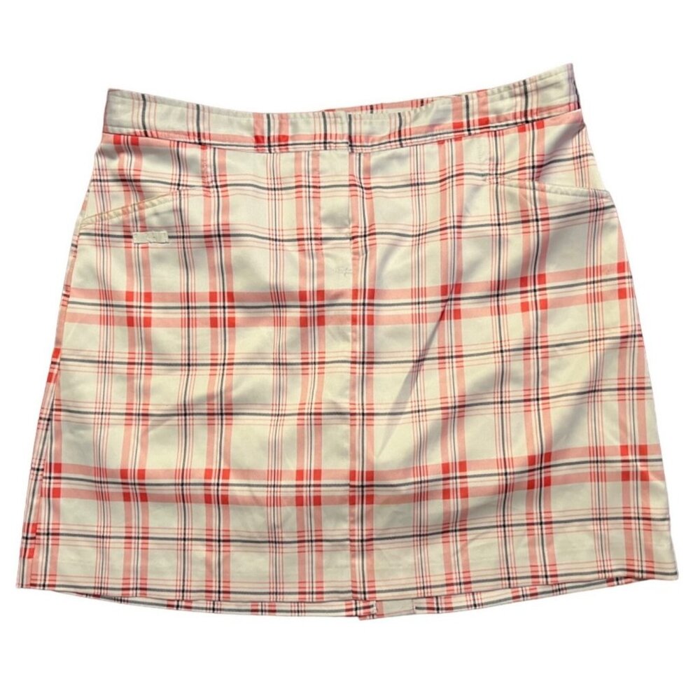IZOD XPG women's white/red plaid athletic skort sz 10,, slash pocket, back slit